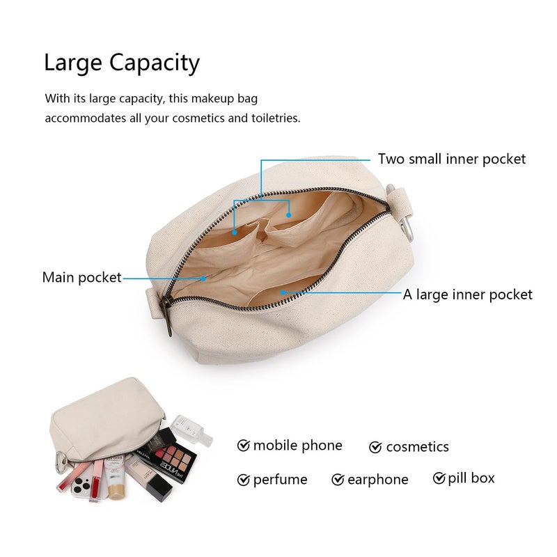 YONBEN Organizer Bag -Lightweight Cosmetic Bag with Ring Clasp, Perfect Travel Makeup Bag for Women,nylon Stand Up Design (Beige/Canvas) - Image 5